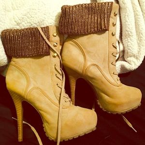 Beige and brown boots